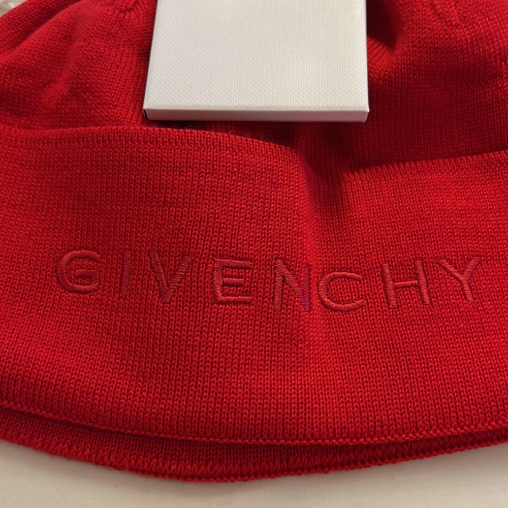 New with tags designer Givenchy wool red double signed beanie hat Cappello